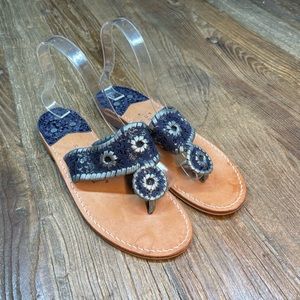 Jack Rogers Sandals Navy Blue Silver Shoes Sandals Slip Ons Stitched S…